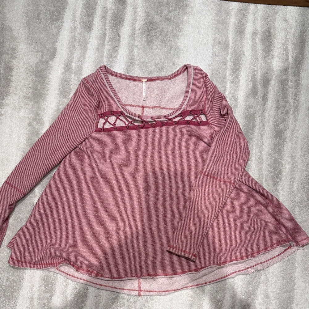 Free people Pink Long Sleeve Top with Crochet Detail